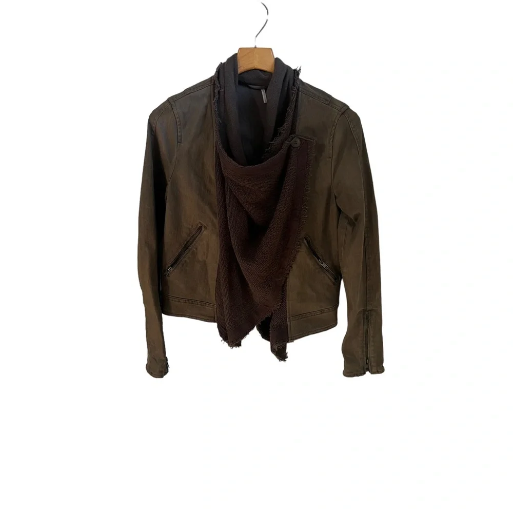 Free People Olive-Brown Draped Bomber Jacket